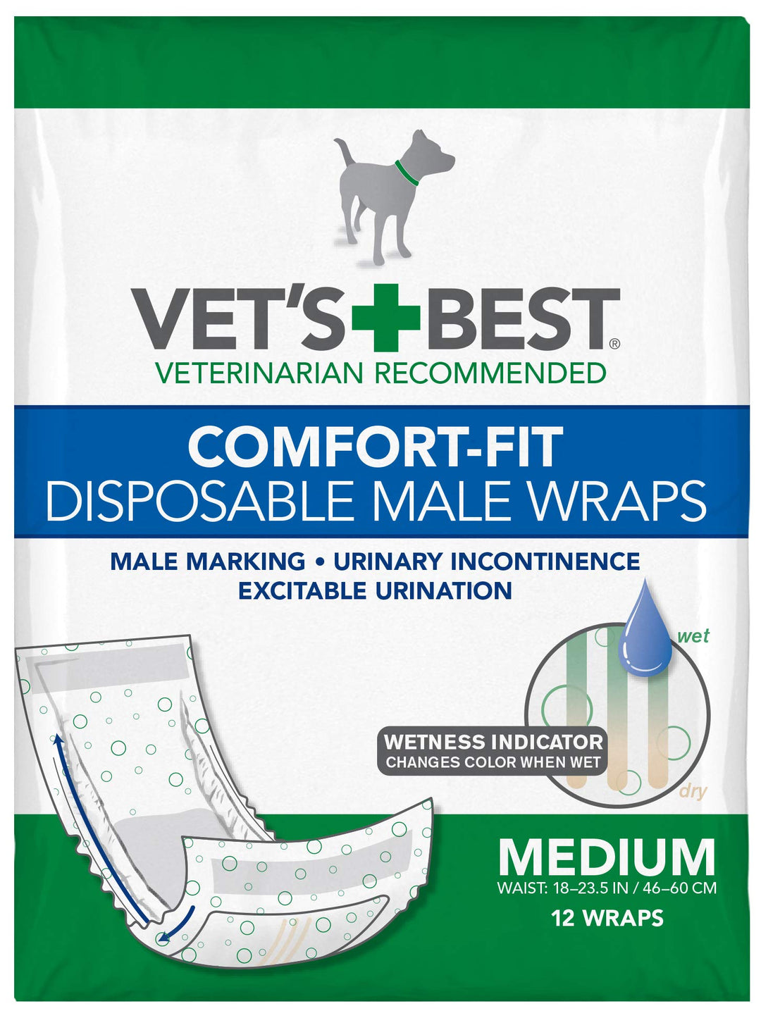 Vet&#39;s Best Vet’s Best Comfort Fit Disposable Male Dog Diapers | Absorbent Male Wraps with Leak Proof Fit | Medium, 12 Count