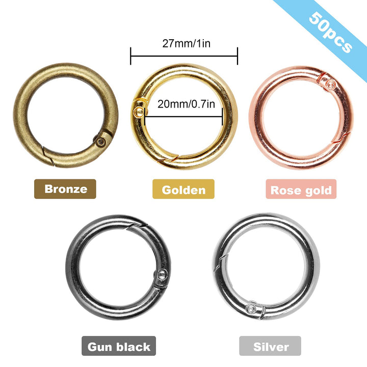 ZIQI 50Pcs Spring O Rings Round Carabiner Snap Clip, 28