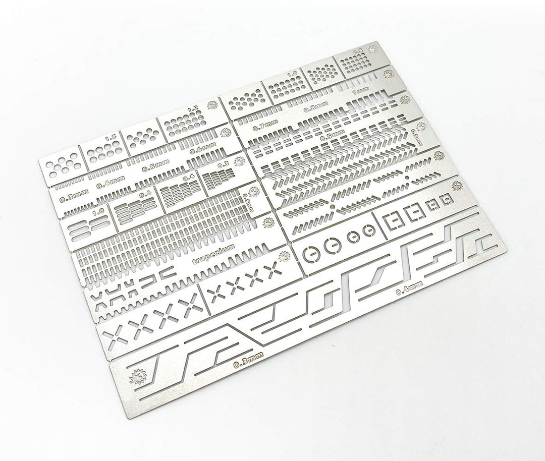 13 in 1 Scribing Template Ruler, Hobby Model Craft Carving Auxiliary Ruler Stencils, Stainless Steel Drill Hole Detail Maker Scribe Line Apply to Gundam Model Engraving Detail Building and Repairing