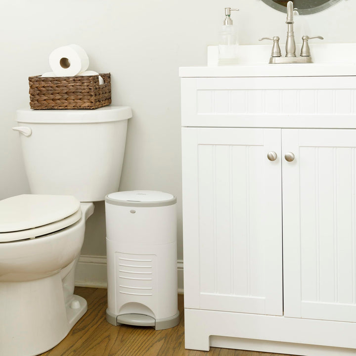 Diaper Dekor Mini Hands-Free Diaper Pail | White | Easiest to Use | Just Step – Drop – Done | Doesn’t Absorb Odors | 20 Second Bag Change | Most Economical Refill System