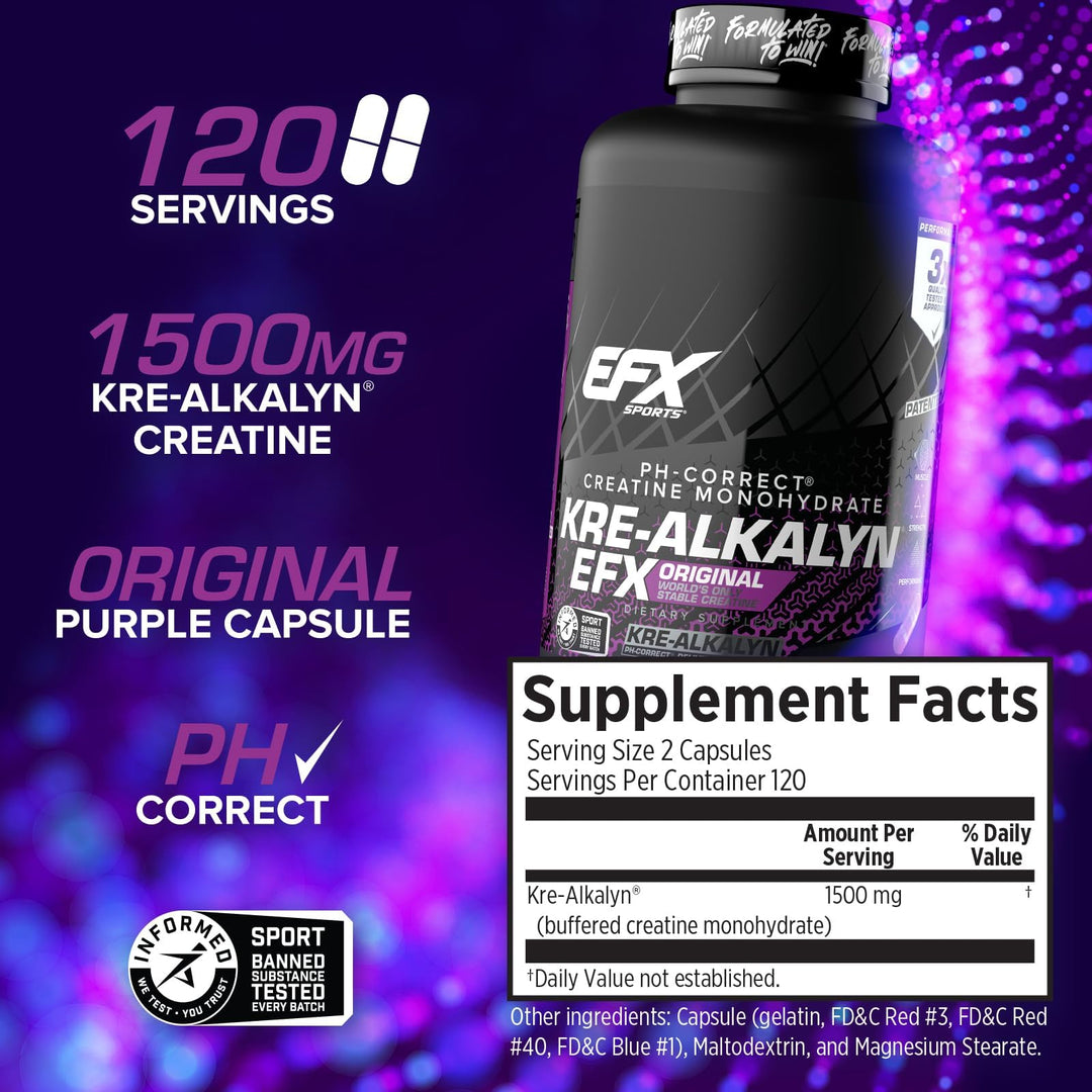 Kre-Alkalyn EFX | pH Correct Creatine Monohydrate Pill Supplement | Strength, Muscle Growth &amp; Performance | 120 Servings, 240 Capsules