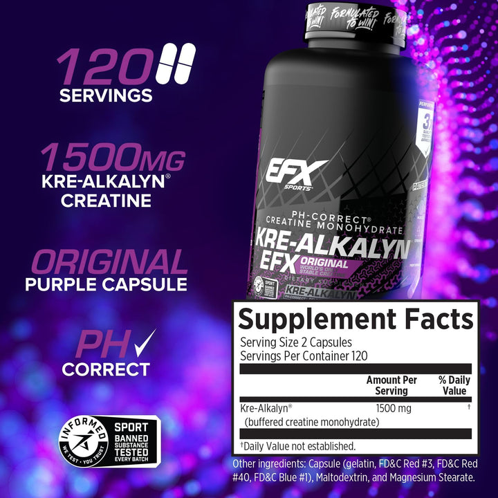 Kre-Alkalyn EFX | pH Correct Creatine Monohydrate Pill Supplement | Strength, Muscle Growth &amp; Performance | 120 Servings, 240 Capsules