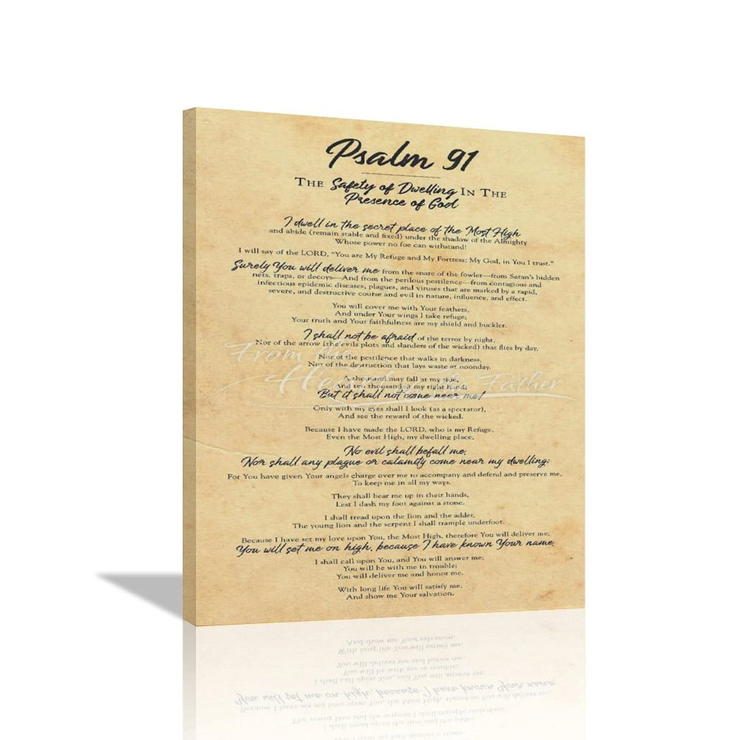 Rustic Bible Verses Canvas Wall Art Psalm 91 Pictures Wall Decor Inspirational Scripture Painting Prints Framed Modern Artwork Home Decoration for Bathroom Living Room Bedroom Church