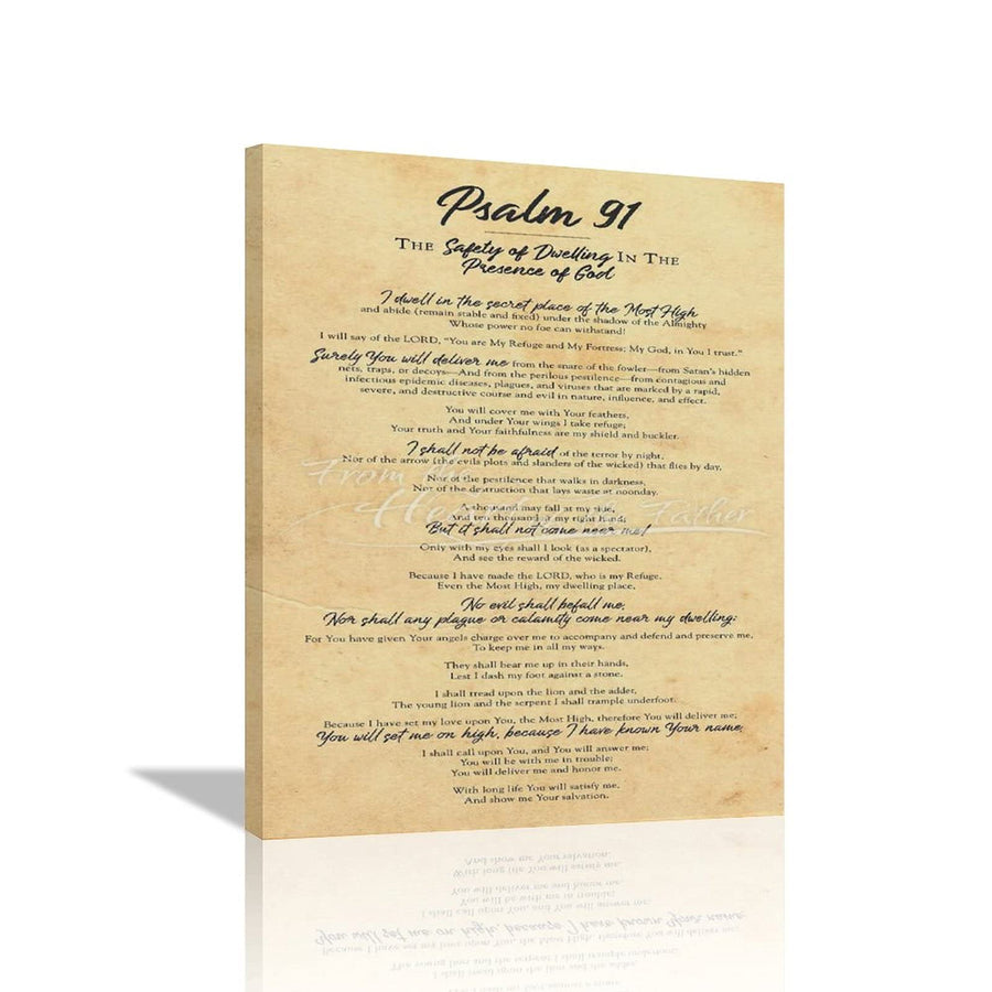 Rustic Bible Verses Canvas Wall Art Psalm 91 Pictures Wall Decor Inspirational Scripture Painting Prints Framed Modern Artwork Home Decoration for Bathroom Living Room Bedroom Church
