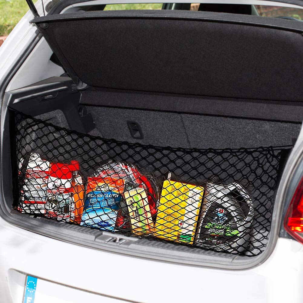 Rear Cargo Net, Pickup Truck Bed Stretchable Trunk Cargo Storage Organizer Net, Nylon Plastic Truck Bed Nets with Hooks Car SUV Truck(Black 105x55cm)