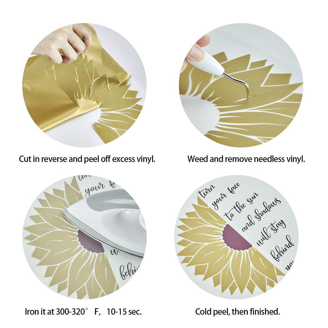 Heat Transfer Vinyl Roll 12&#39;&#39;x5 feet Heat Press Vinyl for T-Shirts, HTV Vinyl for Cricut, Iron On Vinyl Easy to Cut &amp; Weed, Iron On Transfers Vinyl Heat Transfer for Silhouette, HTV Vinyl Rolls, Gold