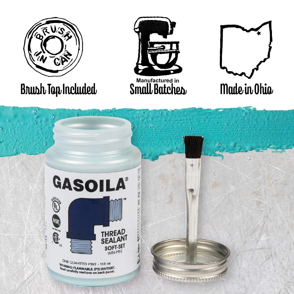 Soft-Set PTFE Pipe Thread Sealant – Non-Hardening Paste for Metal & Plastic, 1/4 Pint with Brush Cap – Reliable Leak Prevention, Drip-Resistant, Temp Range -100 to 600°F, Made in USA