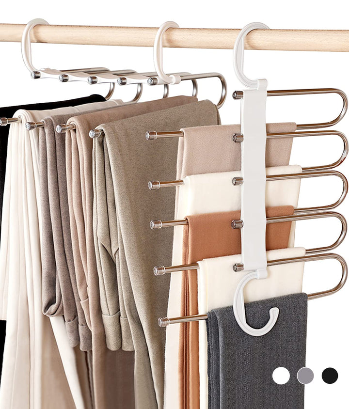 AIR&amp;TREE 1 Pack Pants Hangers Space Saving,Anti-Rust Pants Organizer,Durable and Sturdy Installed Hangers for Pants Scarf Jeans Slack Trousers Ties Towels in Closet,5 in 1(White)