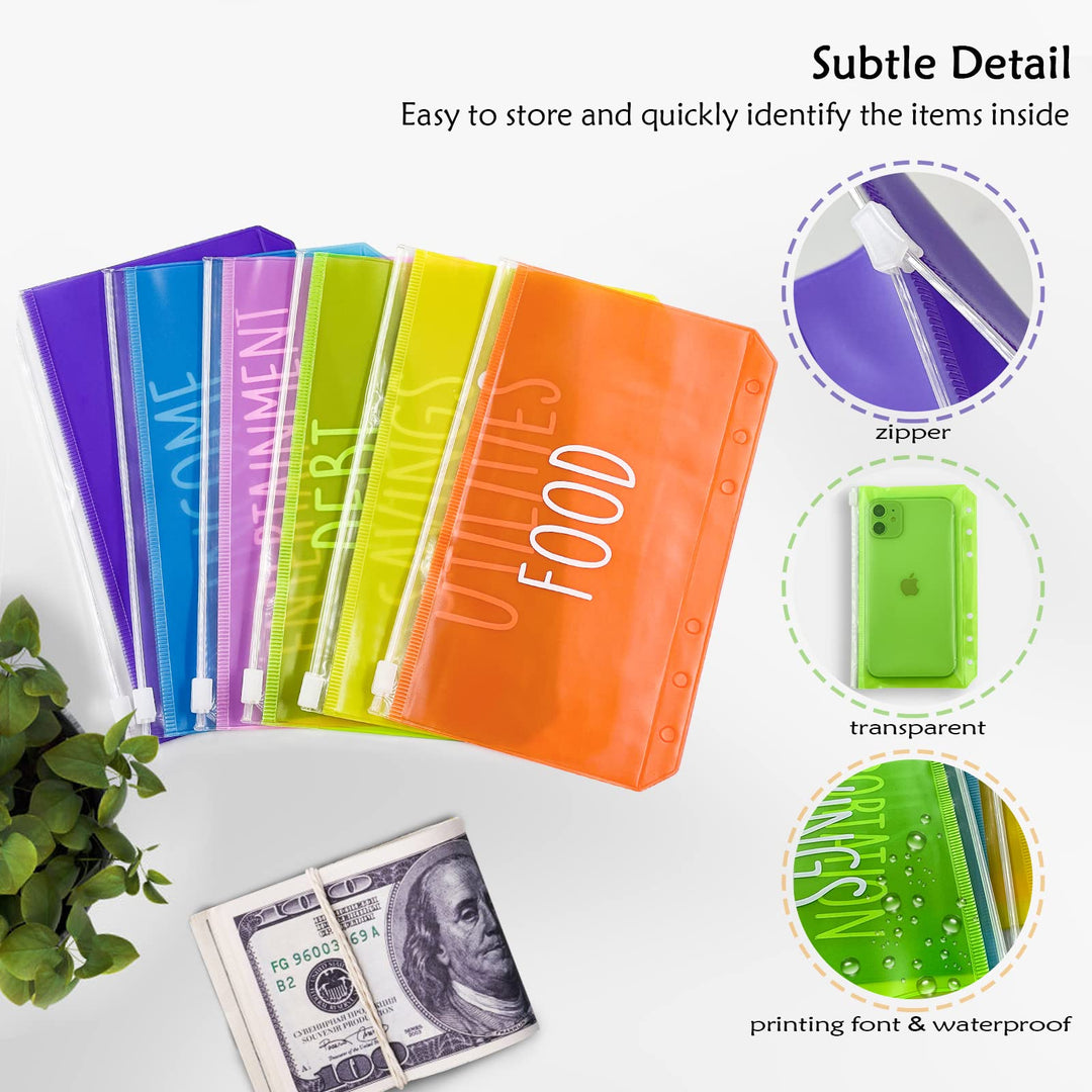 A6 Binder Pockets - 12Pcs Plastic File Folders with 6 Holes, Suitable for Money Organizer, Budgeting, and Document Storage