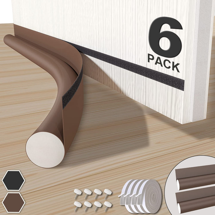 Door Draft Stopper 2 Pack, 37&#39;&#39; Adjustable Door Bottom Seal Strip, Weather Stripping Under Door Noise Stopper &amp; 4 Pack 79&#39;&#39; Door Side Gap Blocker, Suitable for Exterior/Interior Doors, Brown