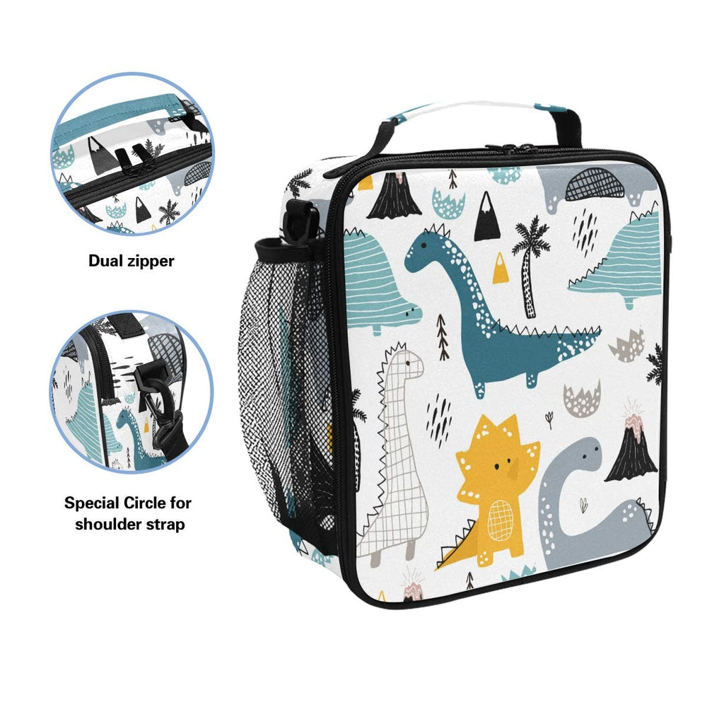 Childish Cute Dinosaur School Lunchbox for Boys Girls,Insulated Lunch Tote Bag with Adjustable Strap,Leakproof and Durable Lunch Cooler for Work Office