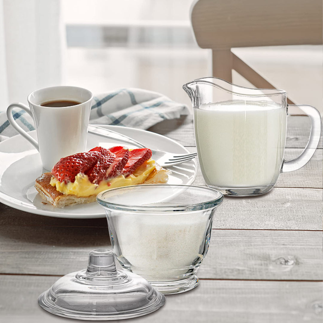 Glass Sugar and Creamer Set for Coffee and Tea, Clear Cream Pitcher and Sugar Bowl with Lid, Cream Jug Sugar Jar, Coffee Serving Set