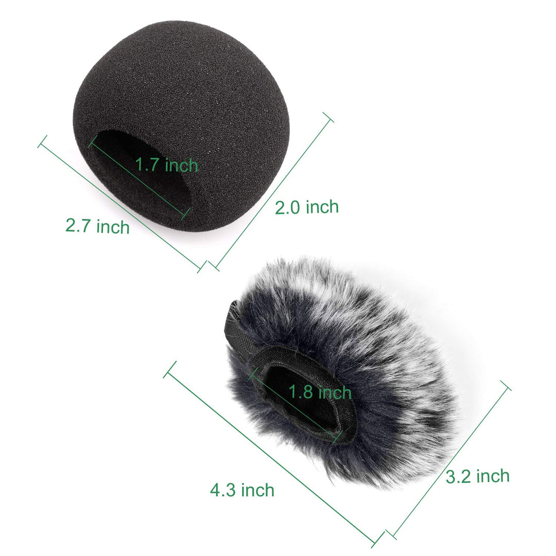 Microphone Windscreen, Furry Windscreen Muff Wind Cover + Foam Microphone Windscreen Cover Compatible with Zoom H1 H1n Apogee Mic and More, Furry &amp; Foam 2Pack