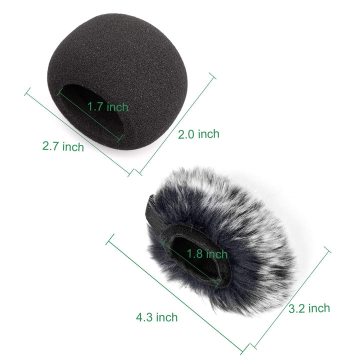Microphone Windscreen, Furry Windscreen Muff Wind Cover + Foam Microphone Windscreen Cover Compatible with Zoom H1 H1n Apogee Mic and More, Furry &amp; Foam 2Pack