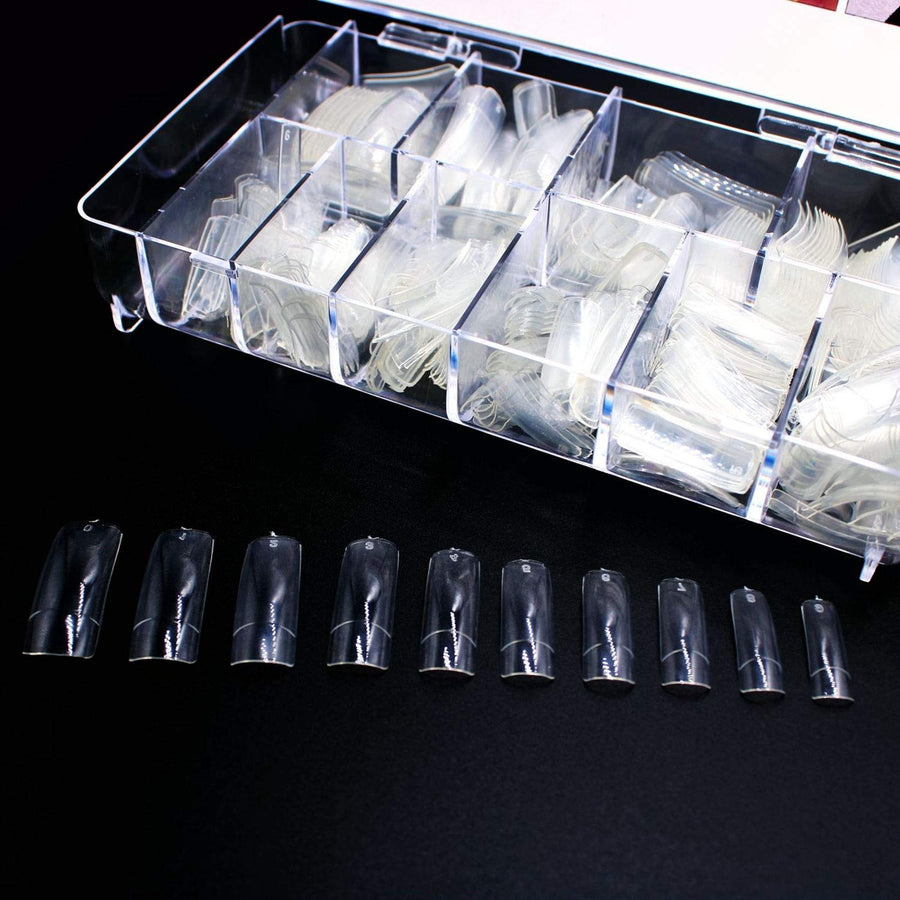 Clear Fake Nailsï¼Å’Traceless Acrylic Nail Tipsï¼Å’ Half Cover Square False Nail With Case for Women Nail Art DIY at Home 500Pcs