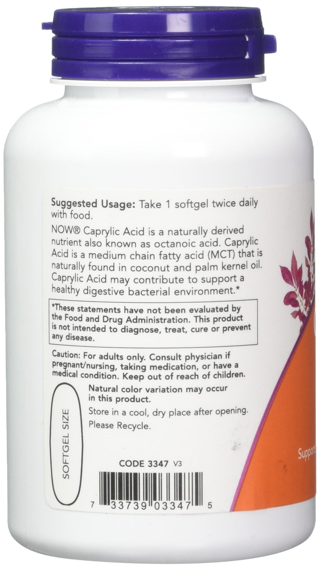 NOW Caprylic Acid 600mg, 100 Softgels