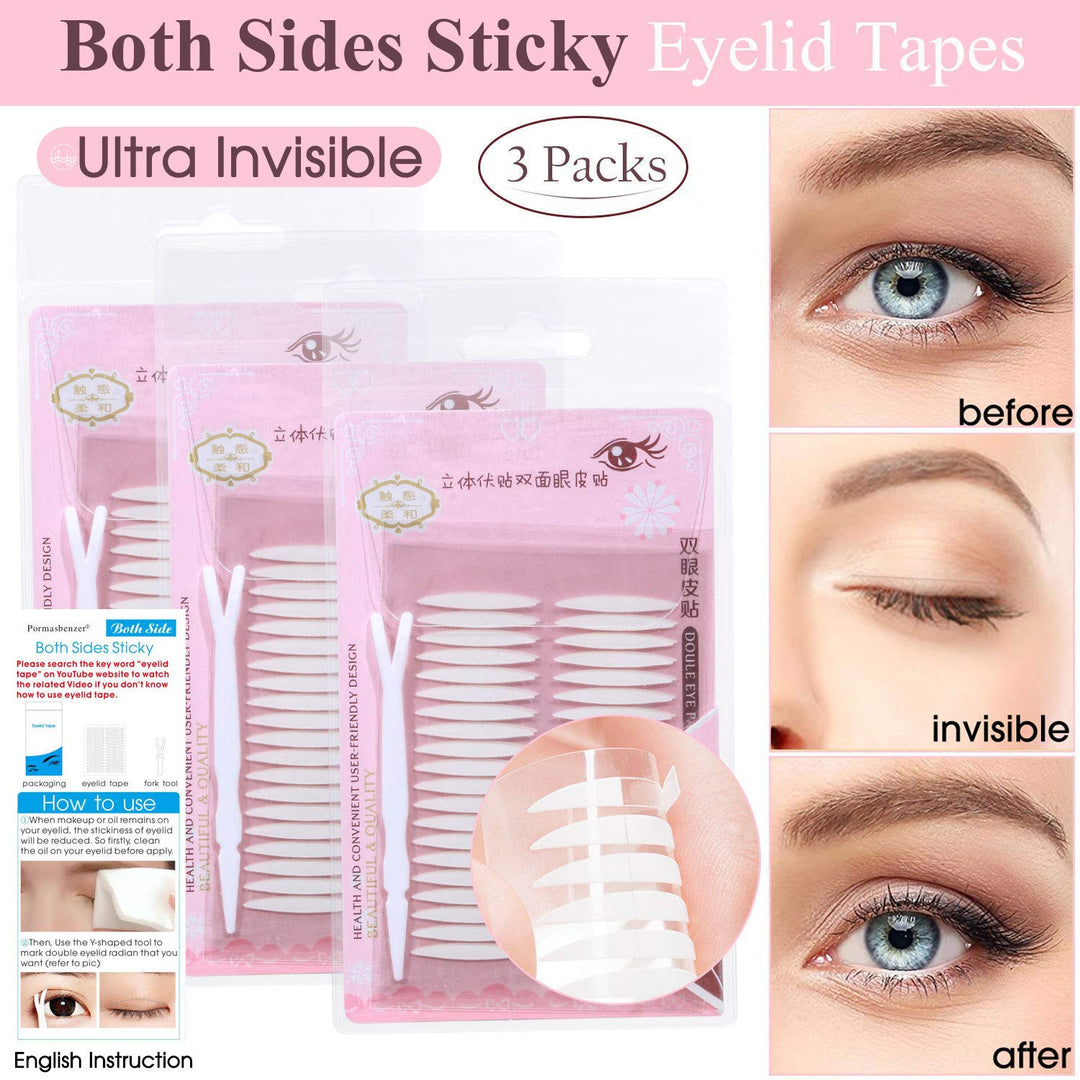 Pormasbenzer Both Sides Sticky Ultra Instant Lift Without Surgery Hooded, Droopy, Uneven, Mono-Eyelids Invisible Fiber Double Side Tapes Stickers (Medium) -240Pcs