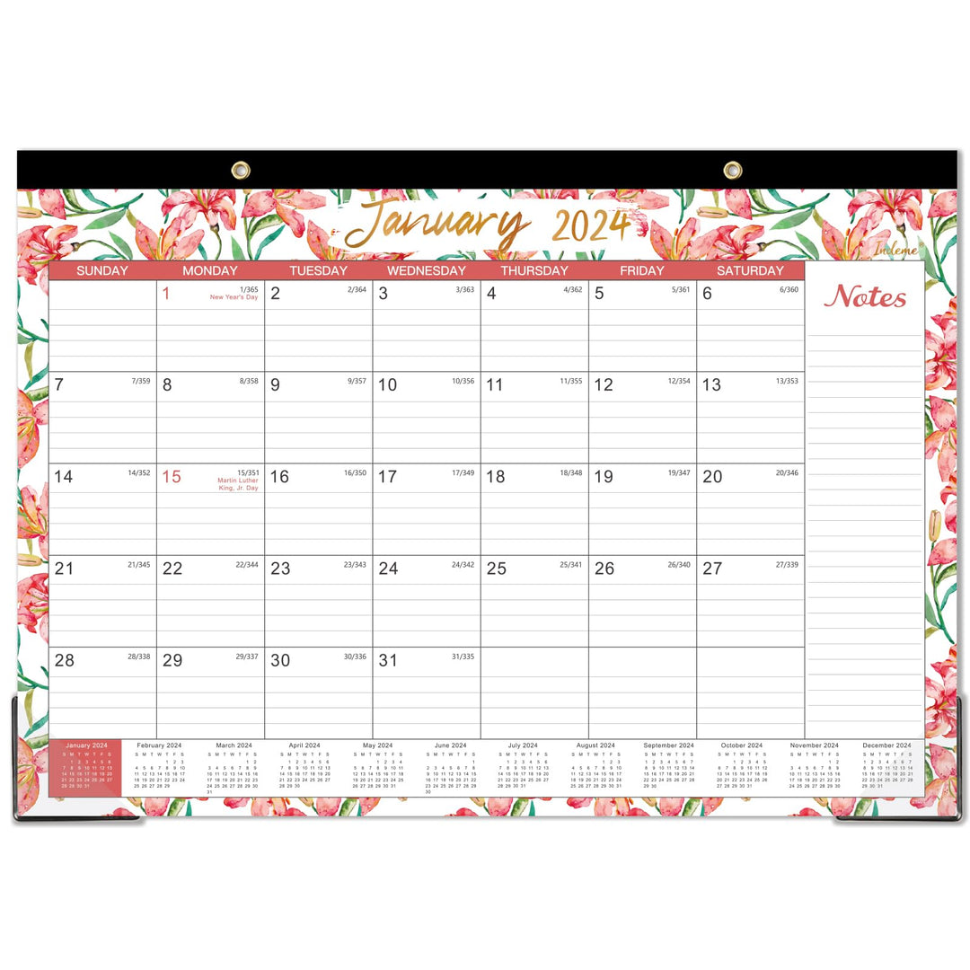 Desk Calendar 2024 – Jan. 2024 - Dec. 2024, 12 Monthly Large Desk/Wall Calendar 2024 Planner, 12&#39;&#39; x 17 Tearable Desk Calendar, Corner Protectors, Hanging Holes, Ample Blocks &amp; Notes