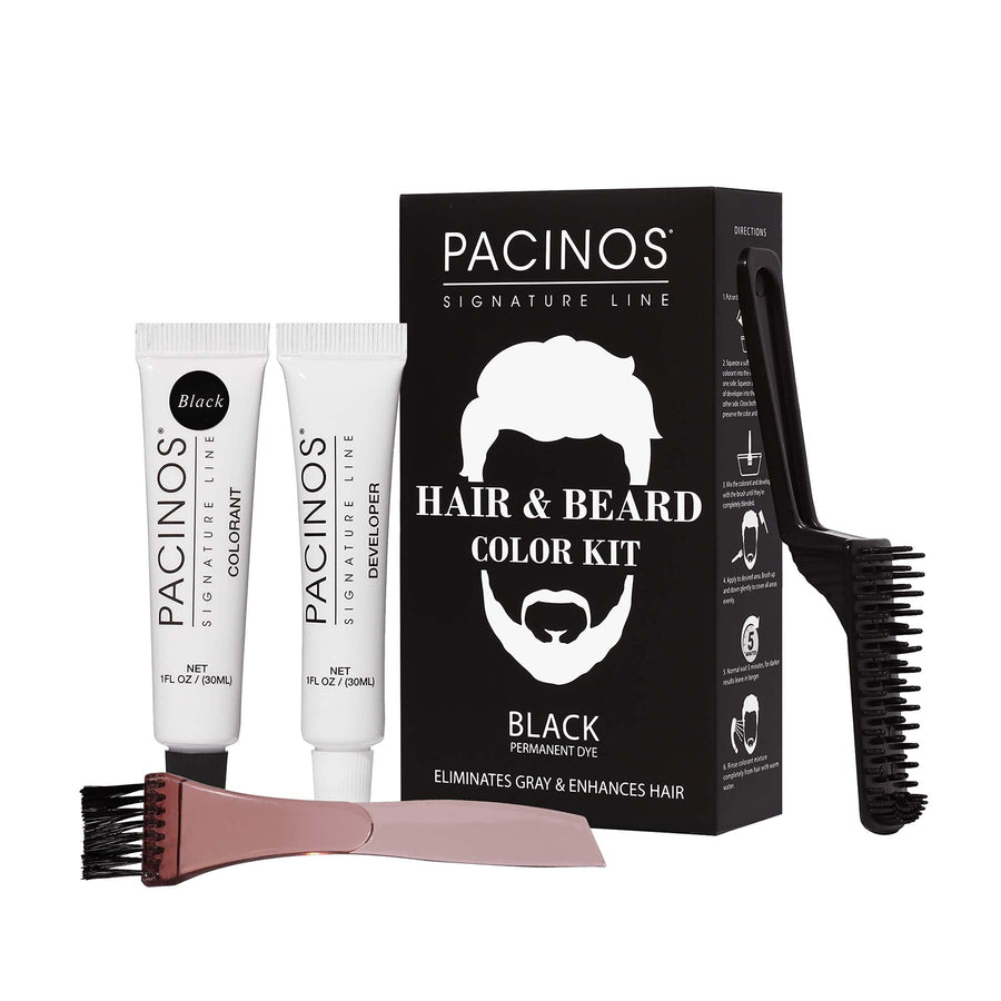 Hair & Beard Color Kit (Black) - Hair Color For Men, Eliminates Grays in 5 minutes, Easy to Apply Brush-In Formula, Enhances Appearance of Hair for Moustache & Beard
