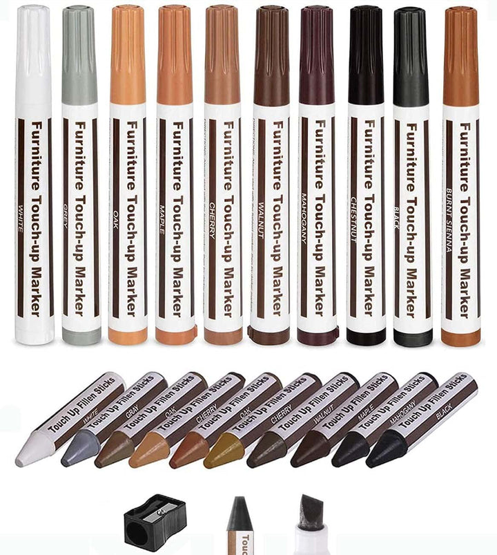 Furniture Markers Touch Up, 21 Pcs Wood Filler Floor Scratch Repair Kits, Wood Markers and Wax Sticks with Sharpener Kit for Funiture Repair,Floor Scratch