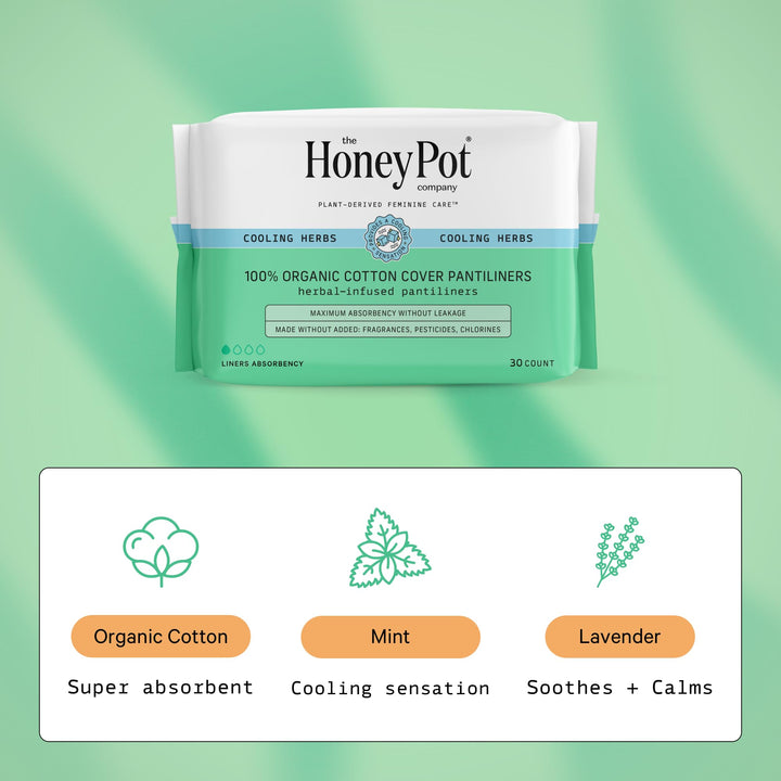 The Honey Pot Company Herbal Pantiliners, Green, 30 Cou