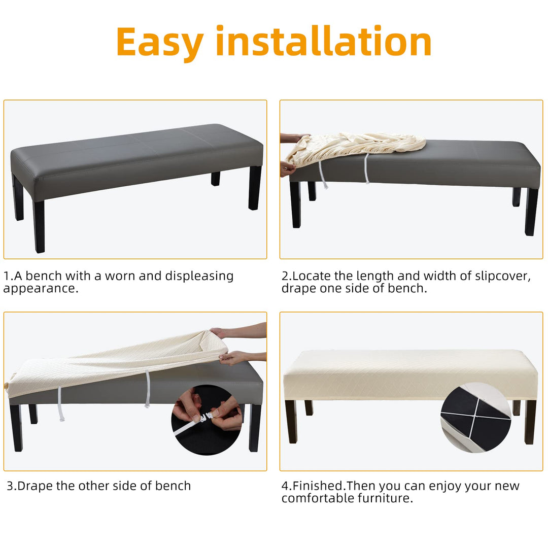 Stretch Dining Bench Cover, Anti-Dust Removable Bench Slipcover Washable Print Bench Seat Protector Cover for Living Room, Bedroom, Kitchen (Black Blue)