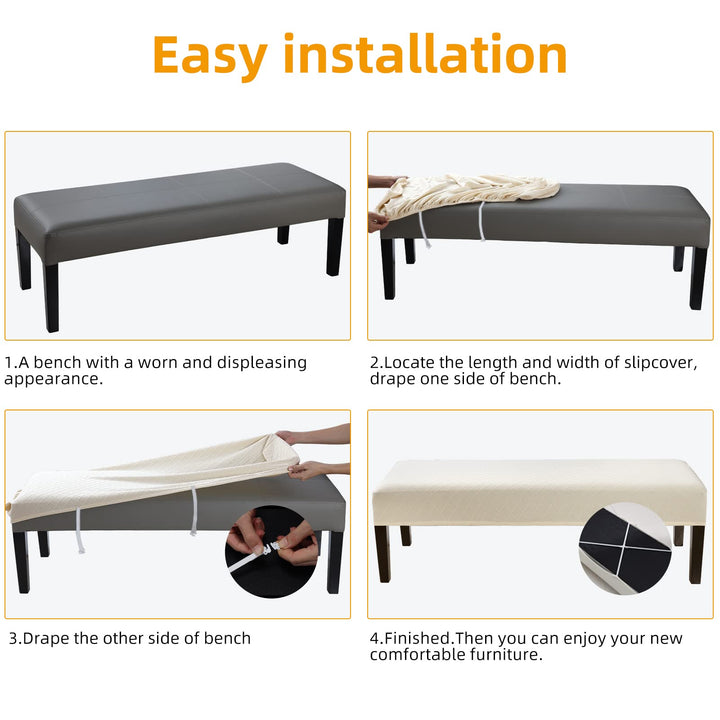Stretch Dining Bench Cover, Anti-Dust Removable Bench Slipcover Washable Print Bench Seat Protector Cover for Living Room, Bedroom, Kitchen (Black Blue)