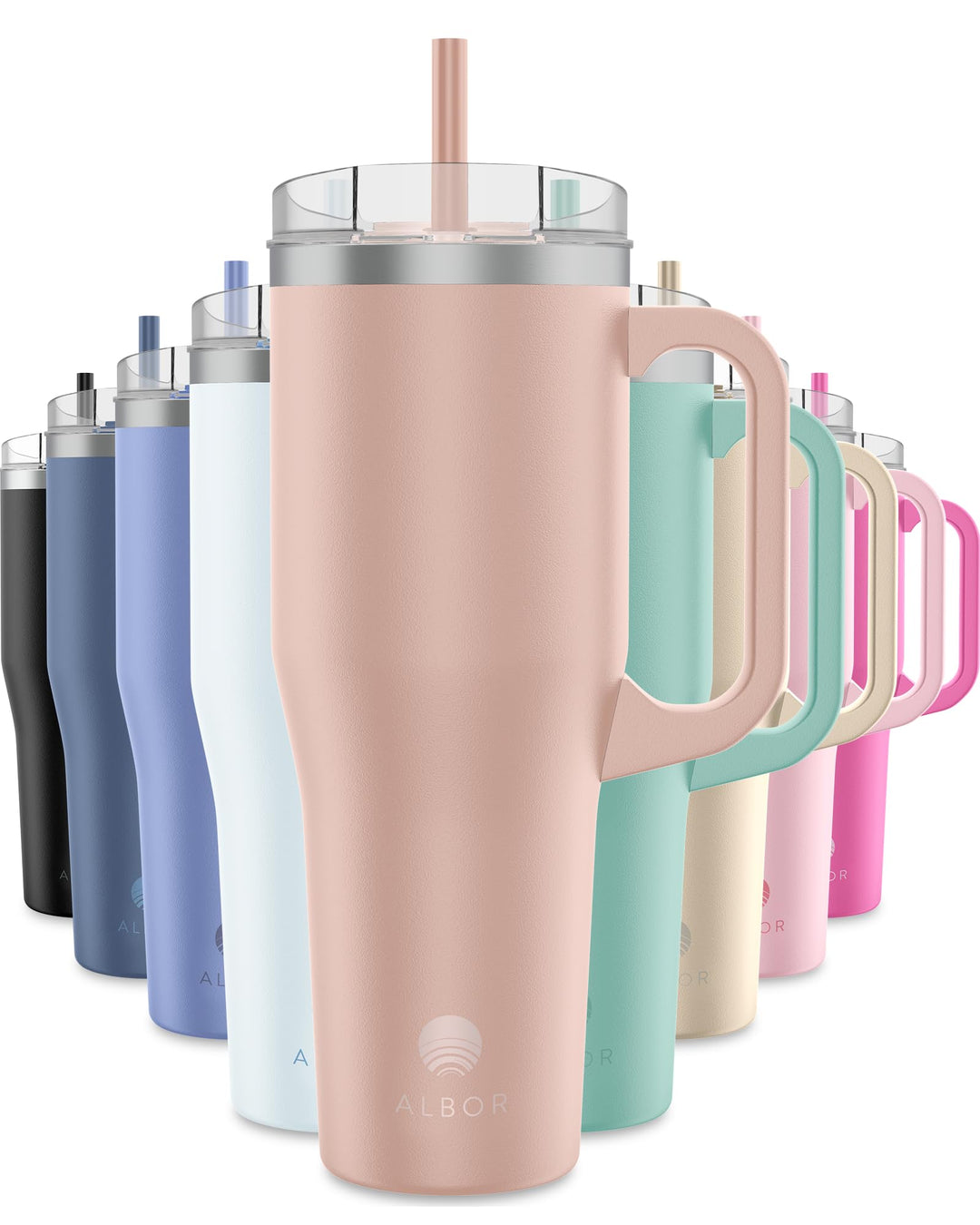 30 oz Insulated Coffee Tumbler With Lid and Straw, Insulated Water Bottle, Stainless Steel Tumbler, Leak Proof Water Bottle, Travel Coffee Mug (Rose Gold, 30 oz)