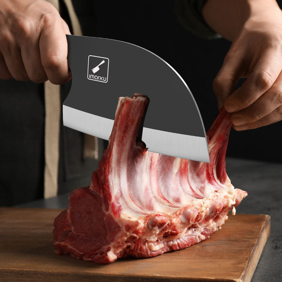 Butcher Knife, 7 Serbian Chef Knife, High-Carbon Steel Forged Full Tang Meat Cutter, Black Corrosion-Resistant Non-Stick Coating, Easy to Clean,With Leather Sheath,Christmas Gifts