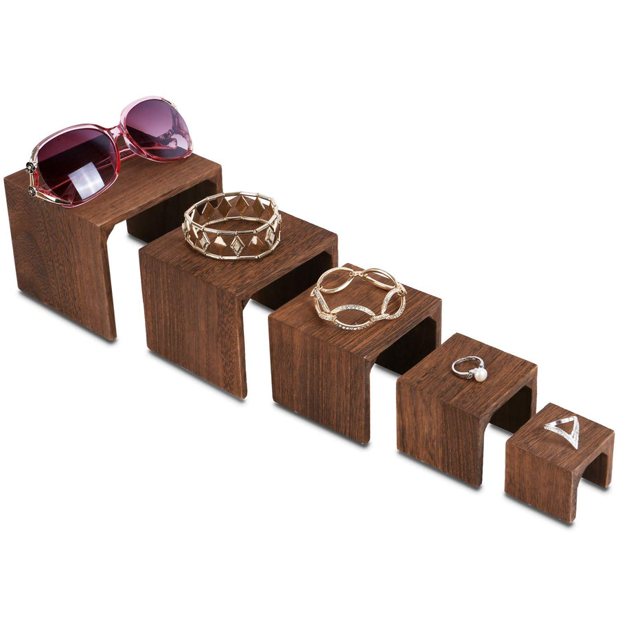 MOOCA 5-Piece Wooden Jewelry Display Risers - Multi-Fun
