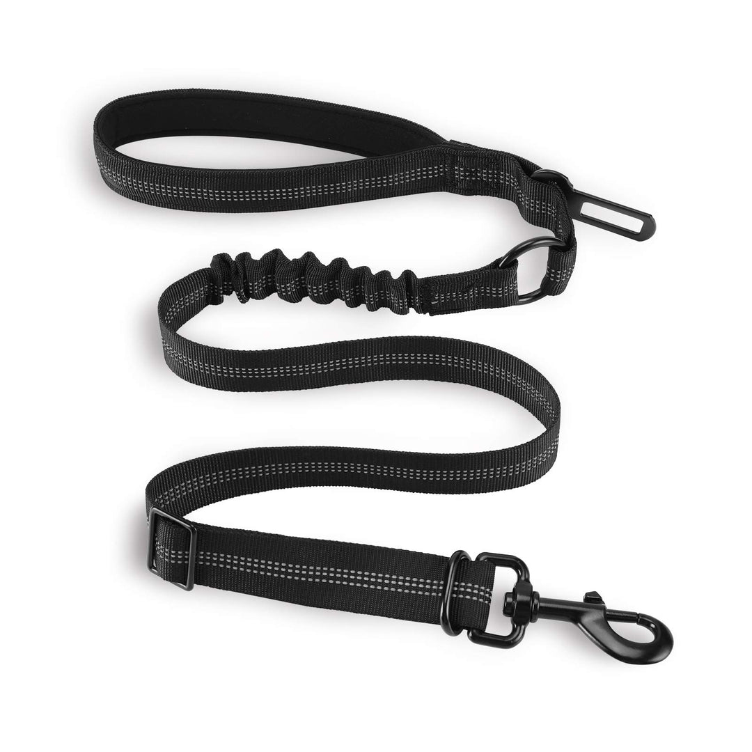 4.0 FT Bungee Dog Leash for Small, Medium and Large Dogs, Reflective Pet Training Long Traffic Leash with Car Seat Belt. (Small, Black)