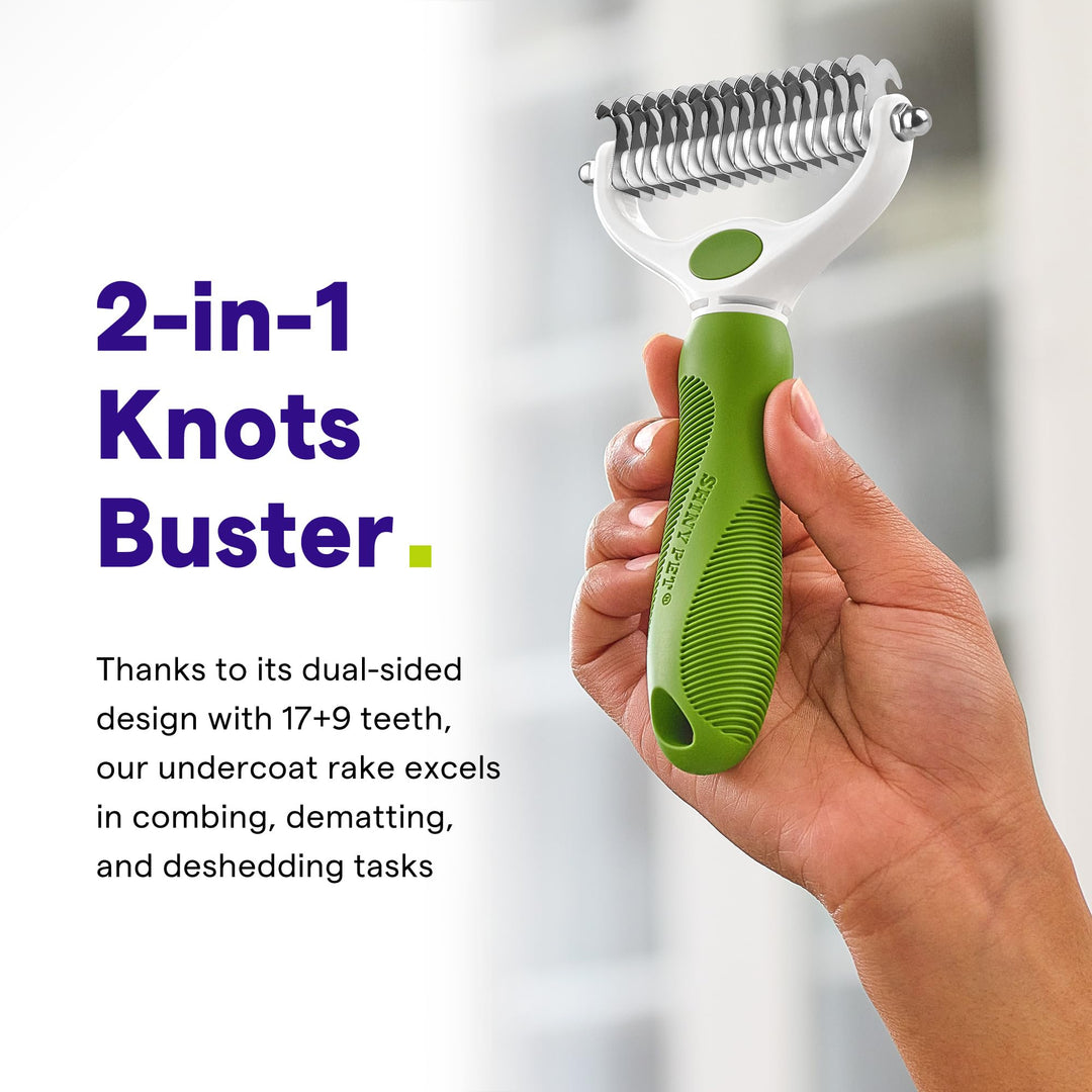 Undercoat Rake for Dogs &amp; Cats - Double Sided Comb for Detangling and Removing Knots - 2 Sided Dematting Tool - Deshedding Brush for Grooming Pets with Long Hair Prone to Matting - Ebook Guide