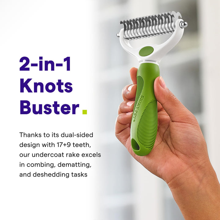 Undercoat Rake for Dogs &amp; Cats - Double Sided Comb for Detangling and Removing Knots - 2 Sided Dematting Tool - Deshedding Brush for Grooming Pets with Long Hair Prone to Matting - Ebook Guide