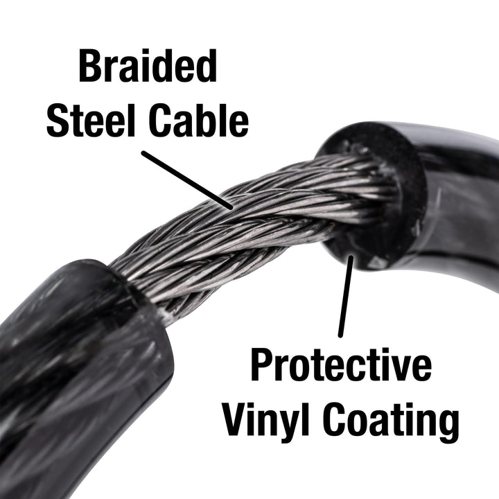Black Set Your Own Combination Bike Lock, Metal Cable Lock has a Weather Resistant Vinyl Coating for Outdoor Equipment, Bicycles, 6 Feet Long, 8114D
