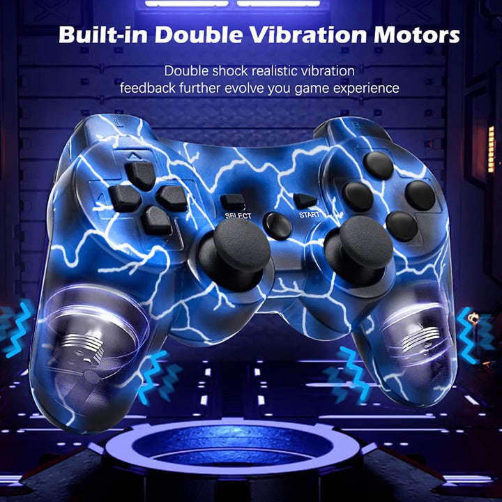 PS3 Controller Wireless 2 Pack Double Shock Gamepad for PlayStation 3 Remotes, Six-Axis Wireless PS3 Controller with Charging Cable, Blue+ Purple