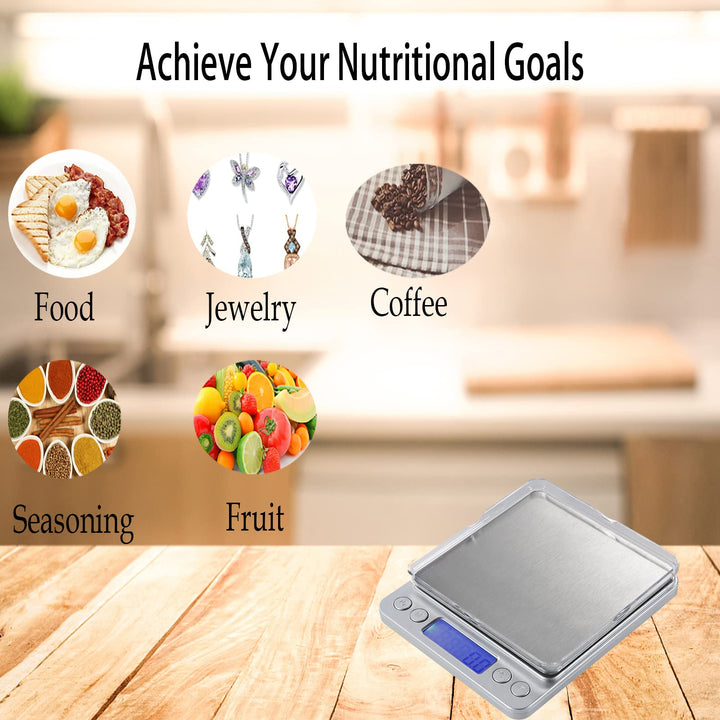 0.1Gram Precision Multifunction Kitchen and Food Stainless Steel Scale, Electronic Digital Balance Weight Pocket Scale 3000g-Silver