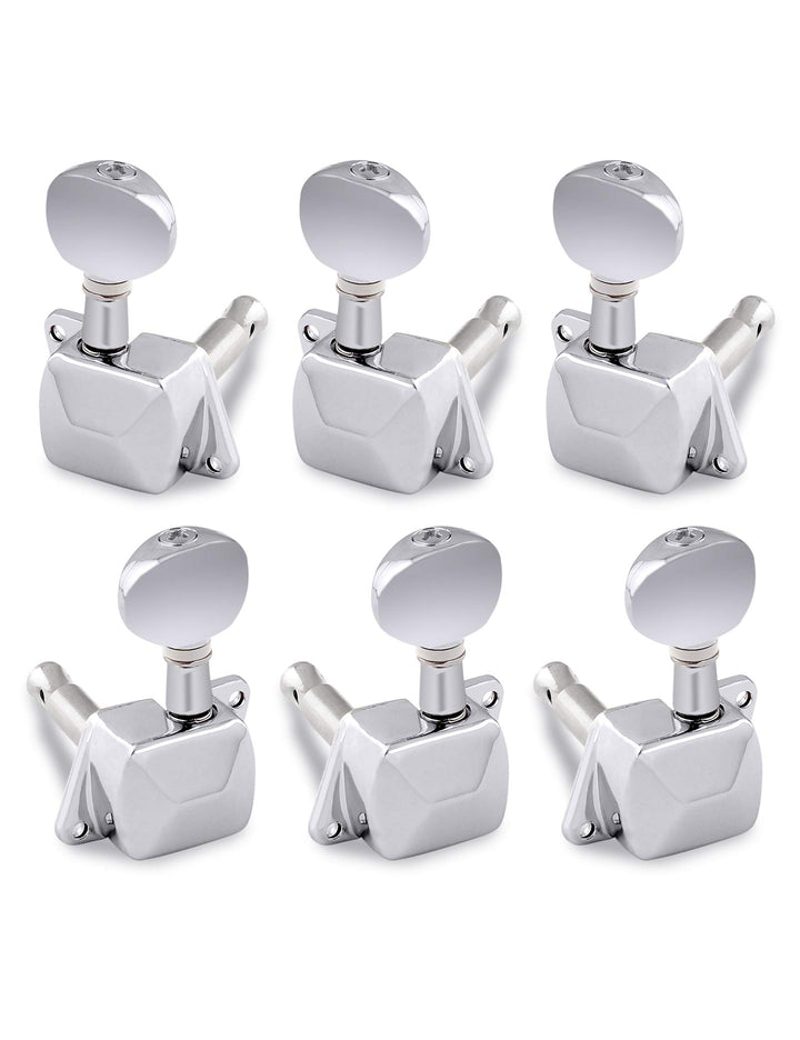 Guitar String Tuning Pegs Semiclosed Machine Heads Tuners Tuning Keys Oval Button 3 Left 3 Right for Electric Guitar or Acoustic Guitar Chrome.