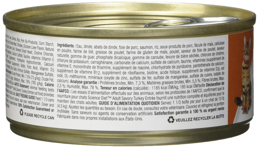 Science Diet Adult 1-6, Adult 1-6 Premium Nutrition, Wet Cat Food, Turkey Minced, 5.5 oz Can, Case of 24