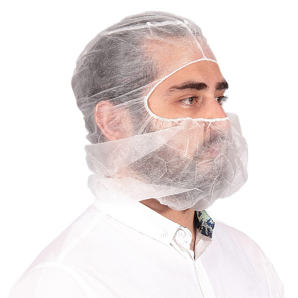 Disposable Bouffant Ninja Hoods Full Face Beard Hair Net Pack of 100 White