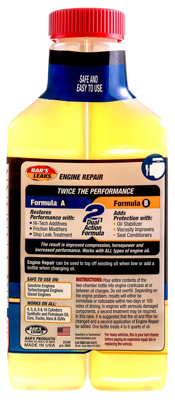 Bar&#39;s Leaks High Mileage Engine Repair-It, 16.9 oz