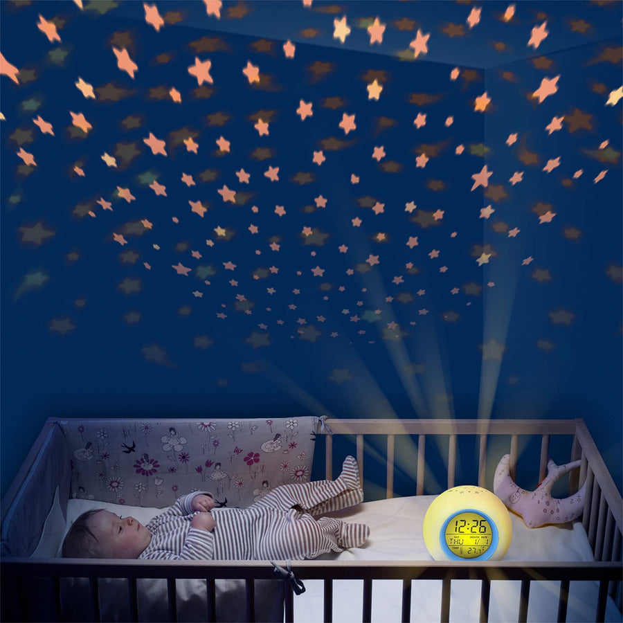 Kids Alarm Clock,Moon Stars 7 Color Changing Night Light Projector Alarm Clock,Temperature Detect for Toddler Digital Kids Alarm Clock,Students to Wake up at Bedroom Bedside for Alarm Clock Boys Girls