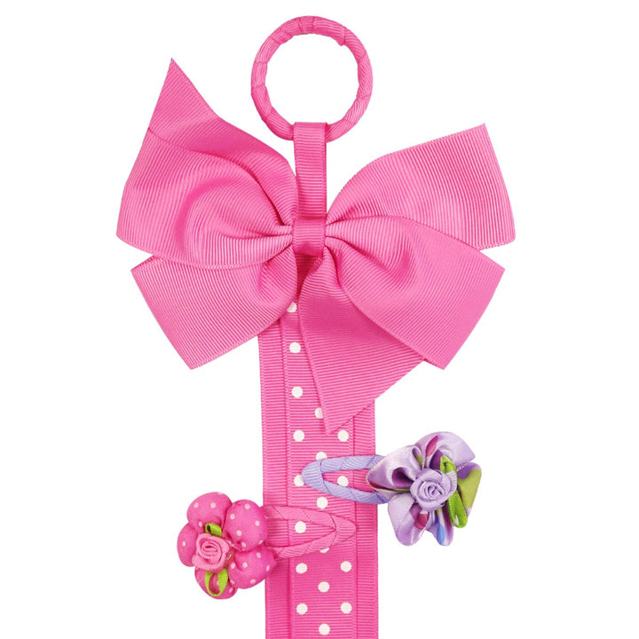 ALLYDREW Long Ribbon Hair Clip &amp; Hair Bow Holder - Hot Pink Polka Dots