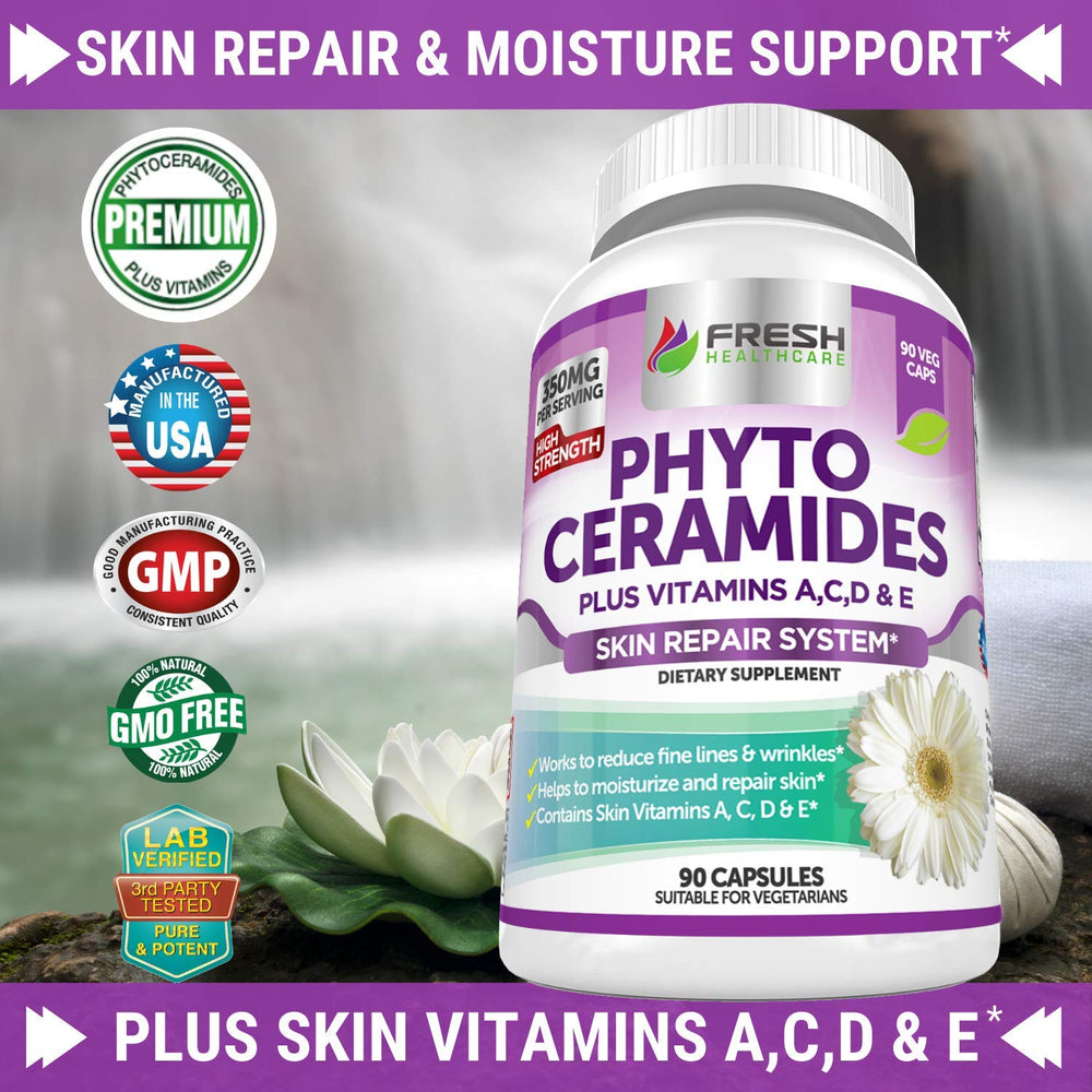Phytoceramides - 3 Month Supply - Plus Skin Vitamins A,C,D & E for Skin Repair & Rejuvenation - Anti Aging Powerhouse for Reduced Fine Lines & Wrinkles by Fresh Healthcare