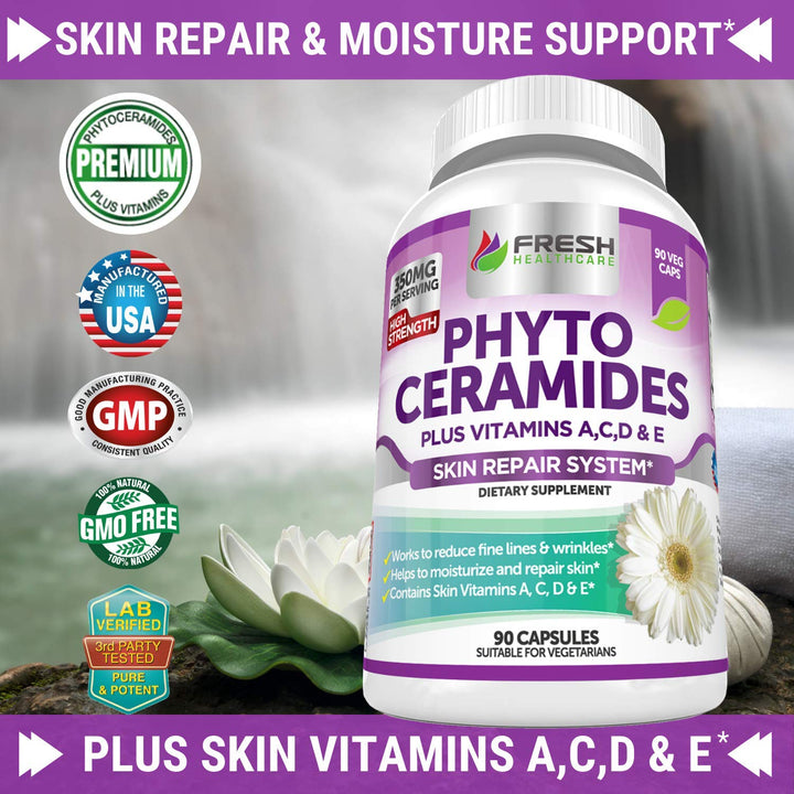 Phytoceramides - 3 Month Supply - Plus Skin Vitamins A,C,D &amp; E for Skin Repair &amp; Rejuvenation - Anti Aging Powerhouse for Reduced Fine Lines &amp; Wrinkles by Fresh Healthcare