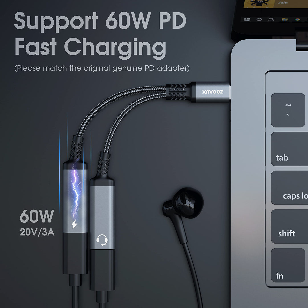 USB C Splitter, Dual USB C Headphone and Charger Adapter,2-in-1 Type C Audio Dongle Cable with PD 60W Fast Charging Support Call Music for Pixel 4 3 XL,Galaxy S23 S22 S21 S20, Xperia