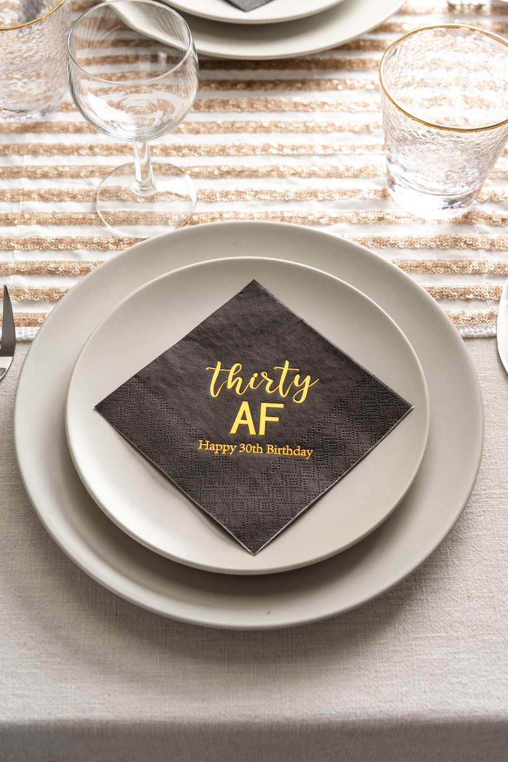 Crisky 30th Birthday Napkins Black Gold Thirty AF 30th 