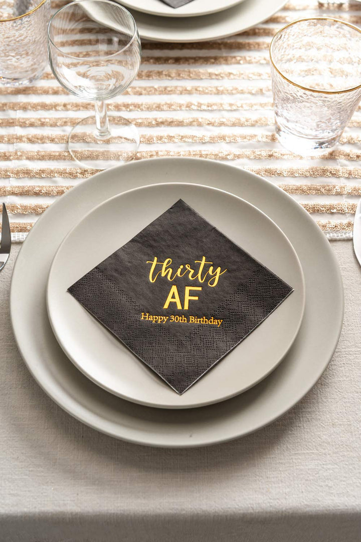 Crisky 30th Birthday Napkins Black Gold Thirty AF 30th 