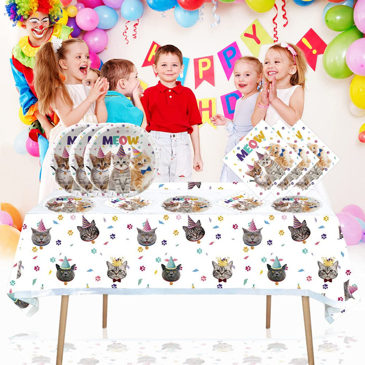Cat Party Supplies Tableware,20 Plates and 20 Napkins and Tablecloth71 &#39;&#39; x 42 &#39;&#39;,Kids Cat Birthday Theme Party Decorate Supplies