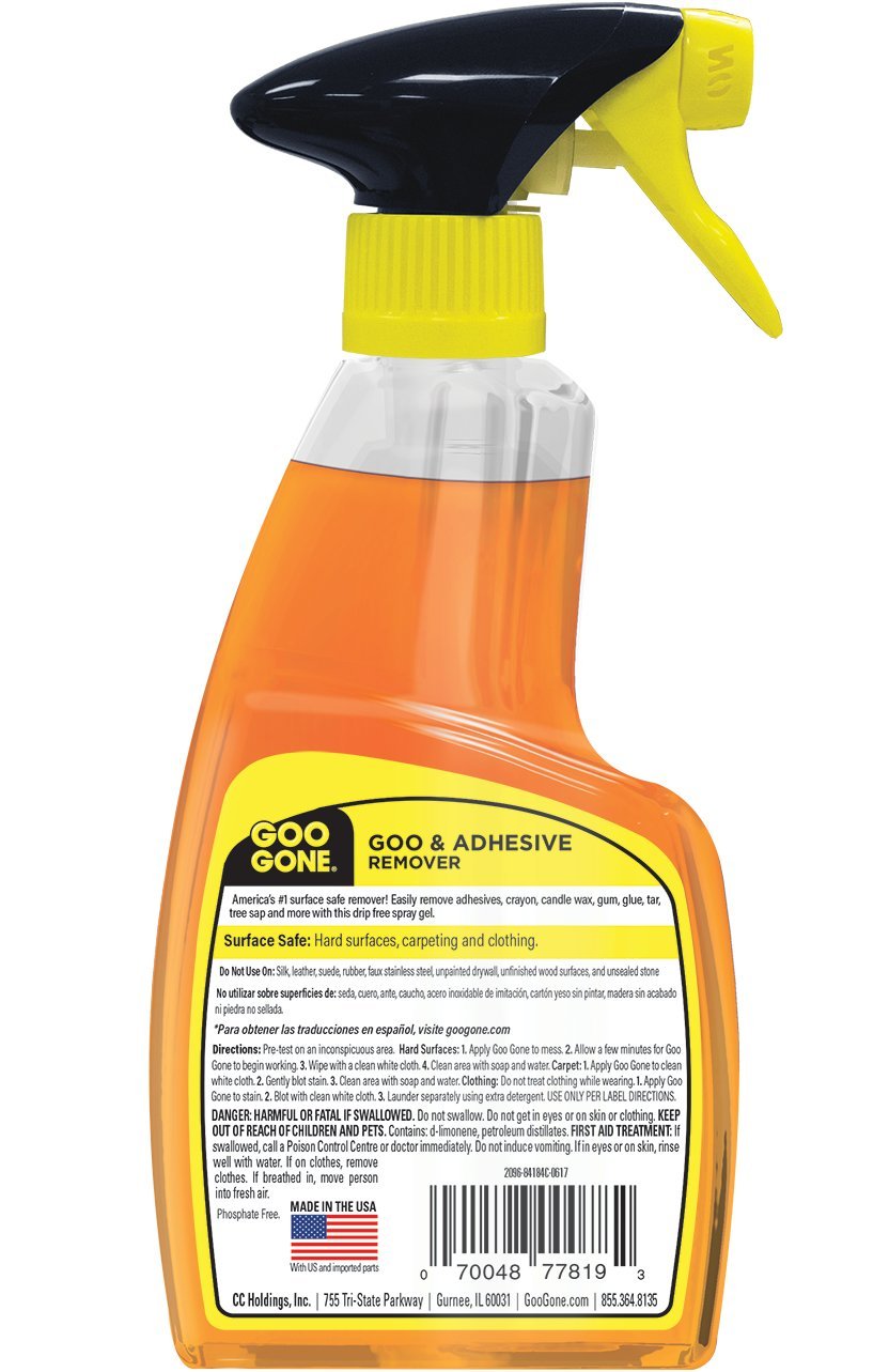 Adhesive Remover Original Spray Gel - Removes Chewing Gum, Grease, Tar, Stickers, Labels, Tape Residue, Oil, Blood, Lipstick, Mascara, Shoe Polish, Crayon - 12 Ounce