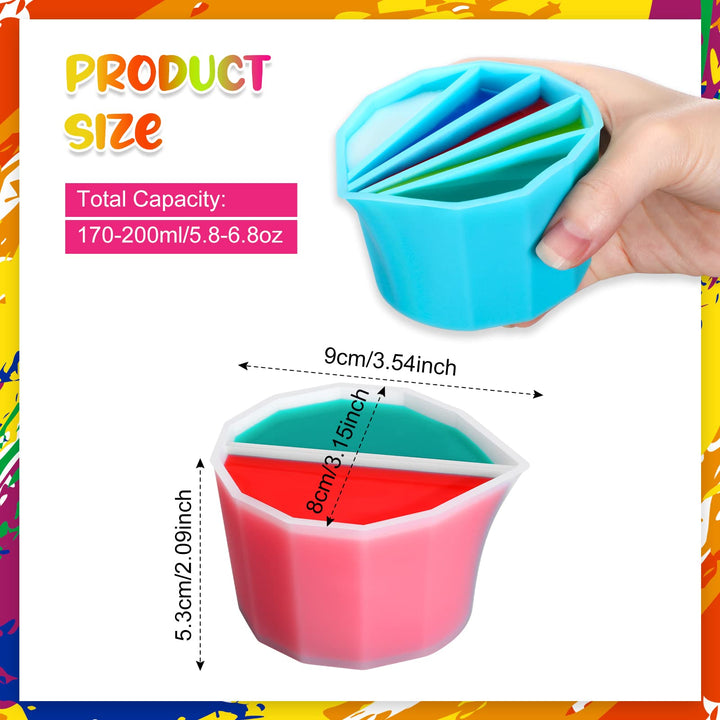 Split Cup for Paint Pouring 4 Pcs 2 3 4 5 Chambers Reusable Silicone Paint Cup Polygonal Style Pouring Divided Cup for Fluid Art Acrylic Paint Resin Pouring DIY Making, White, Blue